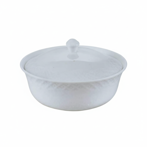 Porcelain Dining Soup Bowl with Lid, white