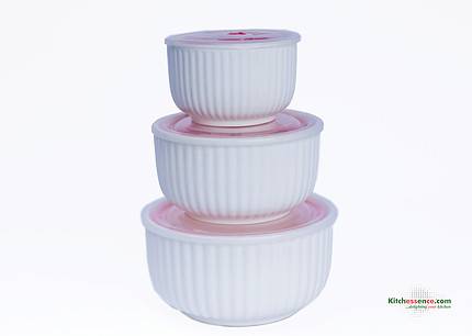 microwavable porcelain 3pcs bowls with lid