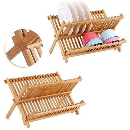 2 tier stylish wooden dish drain rack