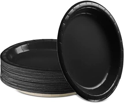 50pcs disposable black round dinner plates