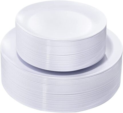 60pcs disposable white dinner plate for parties-Dinner plates and side plates