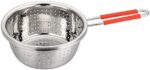 stainless steel colander with red long handle