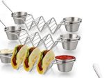 Stainless Steel Taco Holder with 2 Sauce Bowls For Hotels and Restaurants