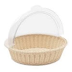 Woven Wicker Bread Basket With Transparent Roll UP Lid)