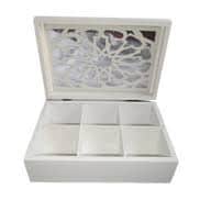Wooden Tea Box with Lid and 6 Storage Compartment