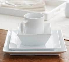 12pcs White Square Dinnerware Set - Dinner Plates, Side plates, Soup bowls and Mug Cups for Homes, Hotels and Restaurants
