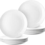 12pcs White Round Porcelain Dinner Buffet Plate for Homes, Hotels and Restaurants