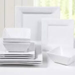 18pcs White Square Dinnerware Set - 6pcs Dinner Plates, 6pcs Side Plates, 6pcs Soup Bowls for Homes, Hotels and Restaurants