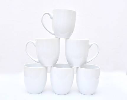 White Mug Cups 6 Pcs for Homes, Hotels, and Restaurants