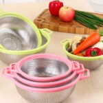 3pcs Stainless Steel Round Mesh Strainer with Plastic Rim and Handle for Homes, Hotels and Restaurants