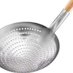 Stainless Steel Stir Fry Skimmer with Wooden Handle for Homes, Hotels, and Restaurants