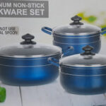 Orange Aluminum Nonstick Cookware 3 Set, Blue for Homes, Hotels, and Restaurants