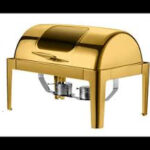 Gold Chafing Dish with Round Rectangular Cover for Homes, Hotels, and Restaurants
