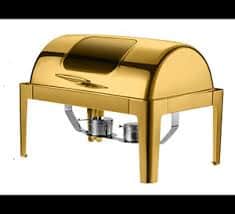 Gold Chafing Dish with Round Rectangular Cover for Homes, Hotels, and Restaurants