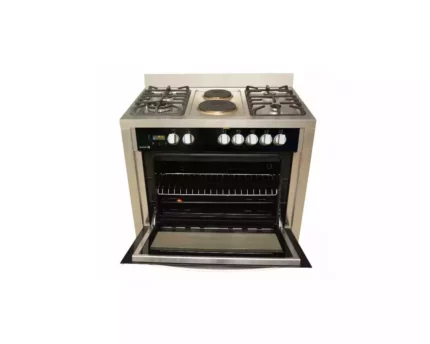 Scanfrost 4-Burner Gas Cooker with Gas Oven, Grill, 2 Electric Plate, and Full Auto Ignition, 90x60cm - SFC9423SS for Homes, Hotels, and Restaurants