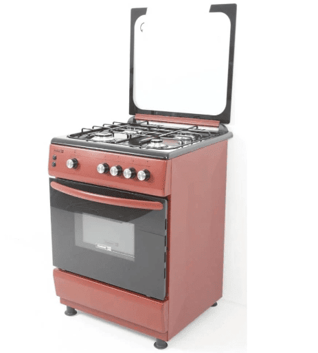 Scanfrost 4-Burner Gas Cooker with Grill, and Gas Oven with Burner Ignition Burgundy 60x60 - CK6400R for Homes, Hotels, and Restaurants