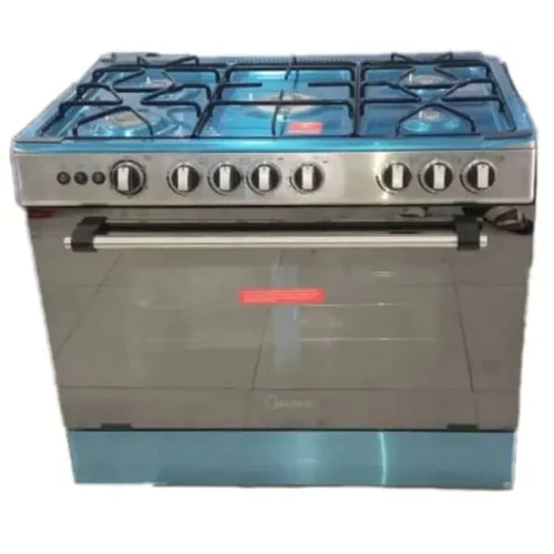Scanfrost 5-Burner Gas Cooker with Gas Oven, Grill, and Full Auto Ignition, 1 Wok 90x60cm - SFC9500SS for Homes, Hotels, and Restaurants
