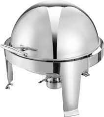 Stainless Steel Round Roll Top Chafing Dish for Homes, Hotels, and Restaurants