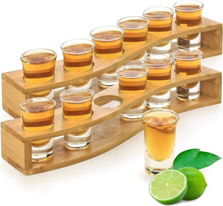 6pcs Bamboo Shot Glass Set Holder Straight Design for Homes, Bars, Hotels, and Restaurants