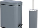 Set of Rectangular Pedal Bin and Toilet Brush with Removable Bucket 5L - Grey for Hotels and Restaurants
