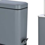 Set of Rectangular Pedal Bin and Toilet Brush with Removable Bucket 5L - Grey for Hotels and Restaurants