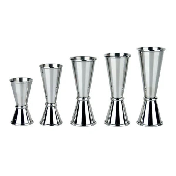 stainless steel double sided jigger of different sizes.