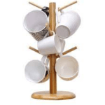 Bamboo Mug Holder Tree with 6 Hooks for Homes, Hotels, and Restaurants