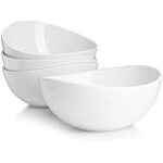 Porcelain Stylish White Bowl for Salad and Cereal 4pcs for Homes, Hotels, and Restaurants