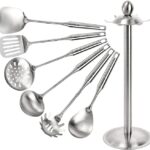 7pcs Stainless Steel Silver Heavy Gauge Cooking Spoon for Homes, Hotels, and Restaurants