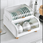 2 Tier Stylish Durable Plate Rack with Cover, White for Homes, Hotels, and Restaurants