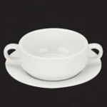 White Porcelain Soup Bowl with 2 Handles and Saucer 6pcs for Homes, Hotels, and Restaurants