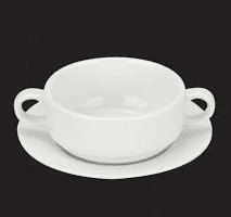 White Porcelain Soup Bowl with 2 Handles and Saucer 6pcs for Homes, Hotels, and Restaurants
