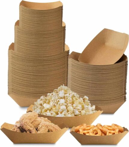 100pcs Disposable Brown Paper Food Trays – Sturdy, Grease-Resistant & Eco-Friendly for Every Occasion