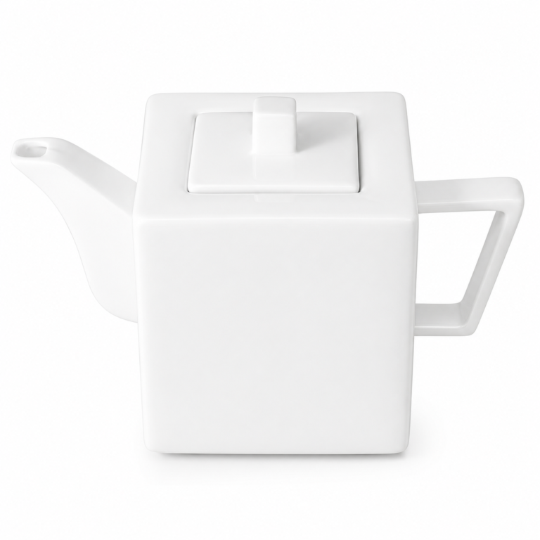 Square White Porcelain Teapot – Elegant Global Tea Serving for Homes & Cafés