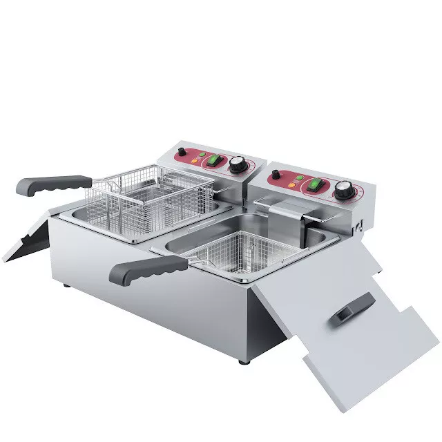 Countertop Stainless Steel 2 Burner Gas Deep Fryer for Homes, Hotels, and Restaurants