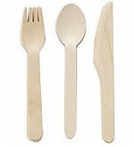 Disposable Wooden Cutlery - Spoon, Fork, Knife 100pcs