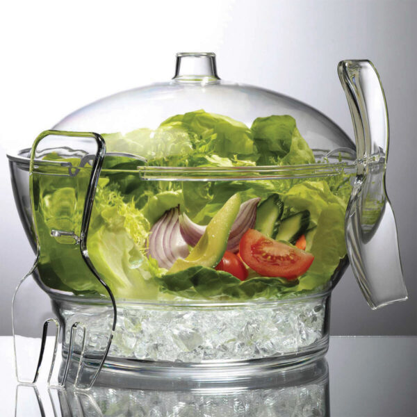 Salad Serving Bowl with Vented Ice Chamber- Acrylic for Homes, Hotels, and Restaurants