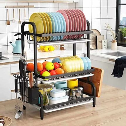 Stainless Steel 3-tier Dish Drainer for Homes, Hotels, and Restaurants