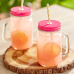 Smoothie and Juice Drinking Jar with Handle, Fancy Metal Lid, and Straw Hole for Homes, Hotels, and Restaurants