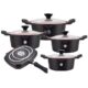 5pcs Die-cast Nonstick Cookware Set and Double-sided Grill Pan, Black for Homes, Hotels, and Restaurants