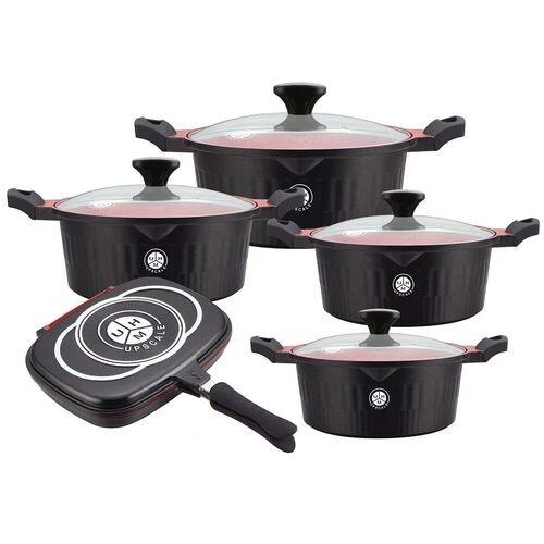 5-Piece Die-Cast Nonstick Cookware Set & Double-Sided Grill Pan – Elevate Your Cooking Experience