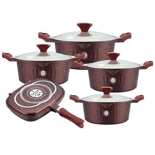 5-Piece Die-Cast Nonstick Cookware Set & Double-Sided Grill Pan