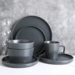 Gray Matte Stoneware Dinnerware, 16pcs, Porcelain for Homes, Hotels, and Restaurants