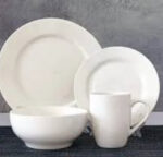 White Stoneware Dinnerware, 16pcs, Porcelain for Homes, Hotels, and Restaurants