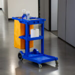 3-Shelf Janitor Cart with Yellow Vinyl Bag Blue for Homes, Hotels, and Restaurants