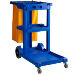 3-Shelf Janitor Cart with Yellow Vinyl Bag Blue for Homes, Hotels, and Restaurants