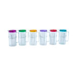 Acrylic Transparent Water Jug with 4pcs Cups, and Green lid, Red lid, Yellow lid, Blue lid, Purple lid, Pink lid for Homes, Hotels, and Restaurants