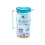 Acrylic Transparent Water Jug with 4pcs Cups, and Green lid, Red lid, Yellow lid, Blue lid, Purple lid, Pink lid for Homes, Hotels, and Restaurants