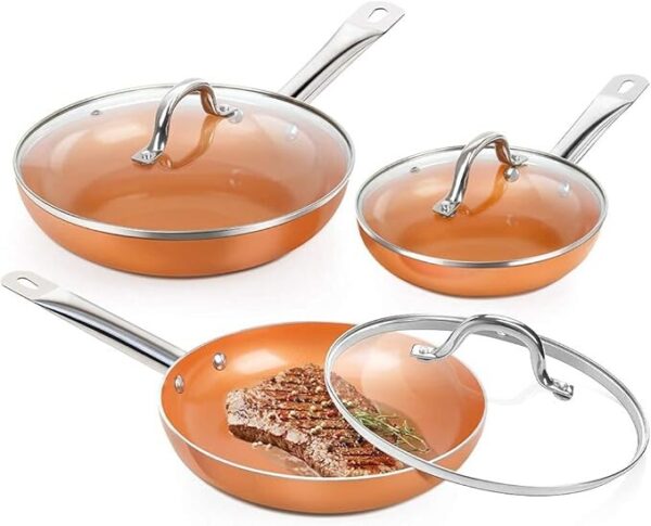 3pcs copper chef nonstick frying pan