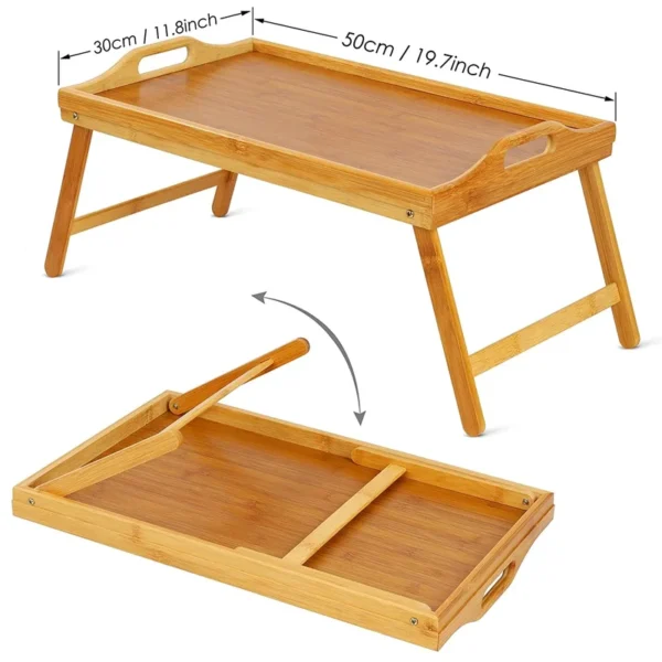 Wooden tray for serving food in bed